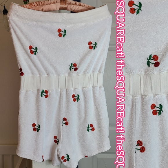 🍒 2 piece SET! Betsey Johnson cherry fruit embroidery hoodie & strapless romper - Picture 5 of 15
